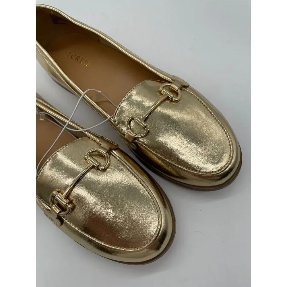 J. Crew Crew Cuts Girls Metallic Gold Horse Bit Loafers‎ Flats Sz 5 Preppy Shool